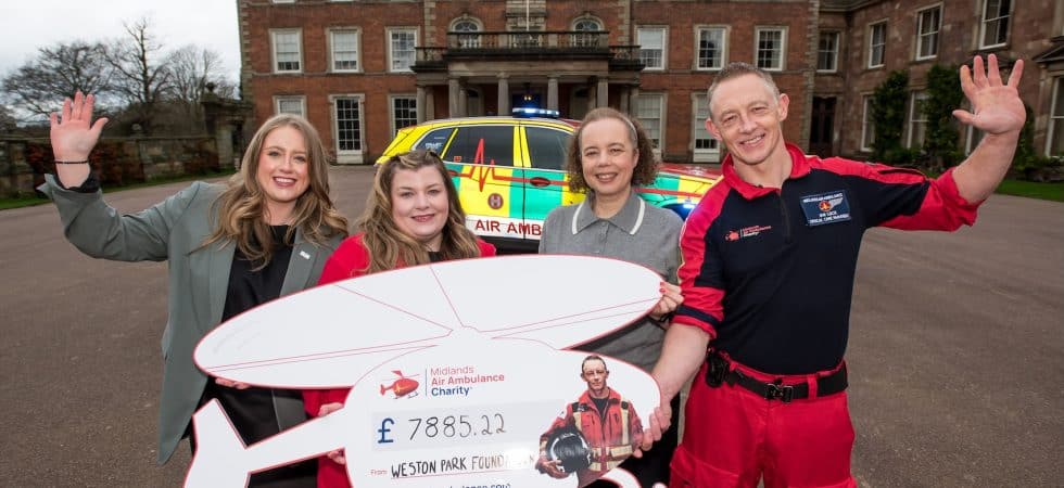 Weston Park staff pictured with Midlands Air Ambulance staff.