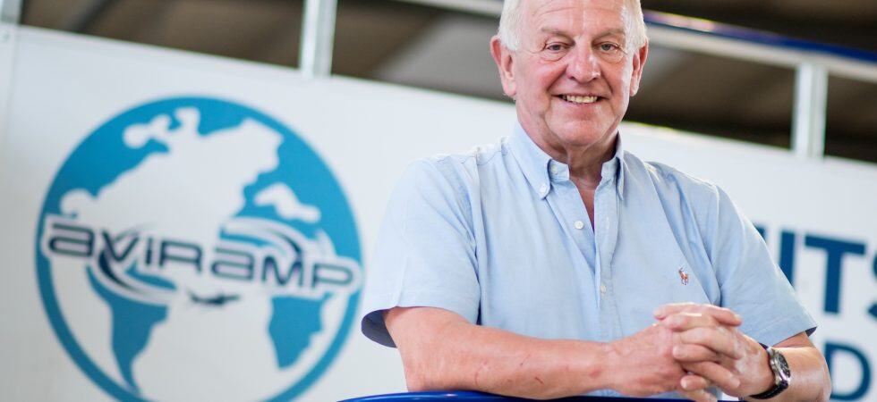 Aviramp CEO Graham Corfield stands on top of one of the companie's ramps.